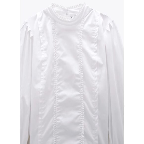 SCALLOPED COTTON POPLIN TOP BLOUSE - Picture 5 of 5